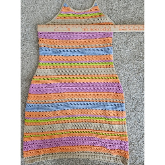 House of Harlow 1960 Crochet Mini Dress Womens L Multi Color Striped Boho - Picture 8 of 8